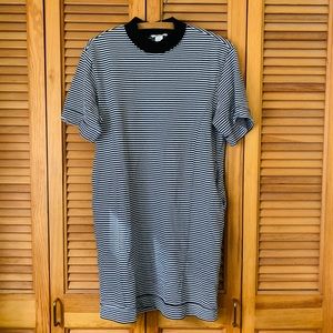 MONKI midi striped dress contrast collar, pockets